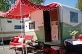 1962 Shasta Compact Trailer, Green and White With Red Polka Dot Awning!